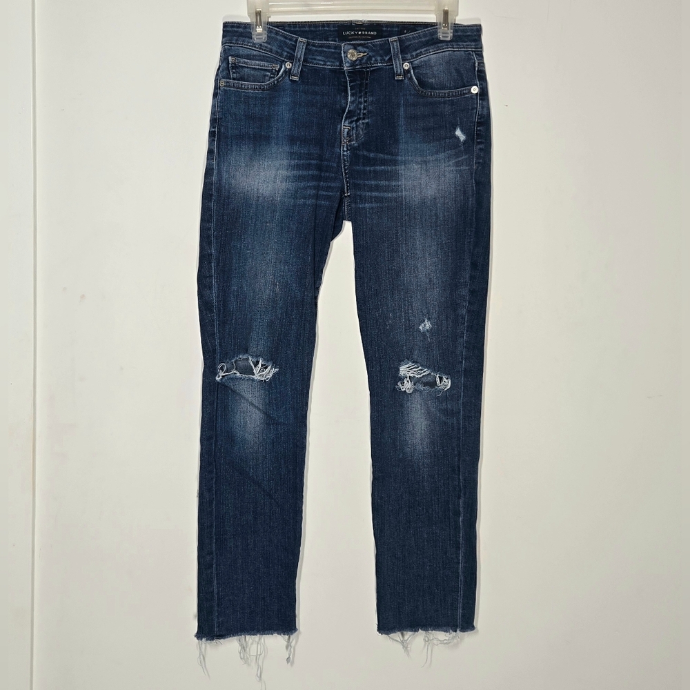 Lucky Brand Distressed Blue Denim Lolita Skinny Cropped Ankle Jeans 6/28